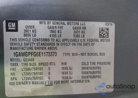 2014 Chevrolet Express 2500 Ls from USA, damaged, VIN 1GAWGPFG6E1173373